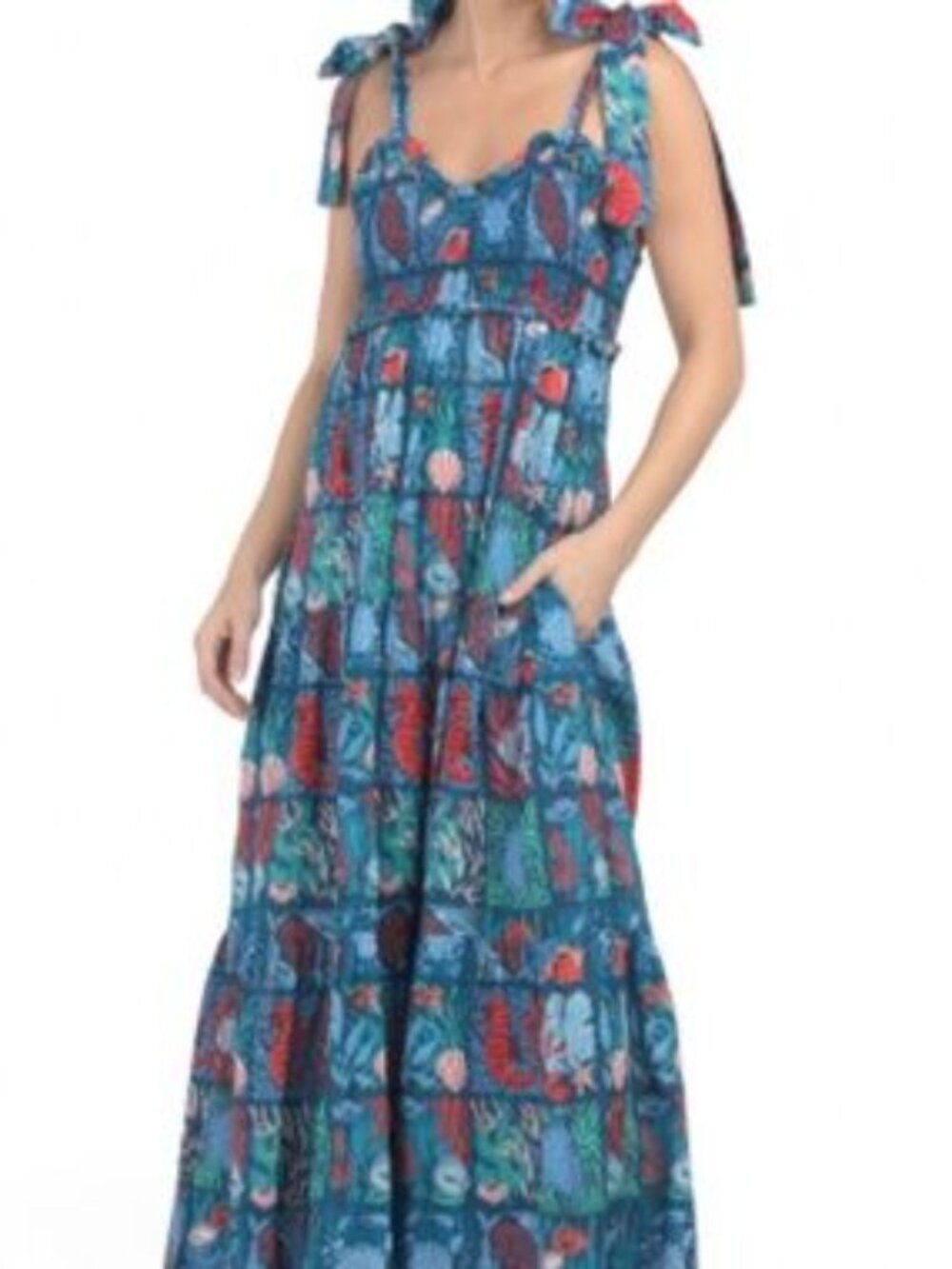 NWT Printfresh 100% Cotton Siren Maxi Dress, Blue Nautical Tiles Print, Size S